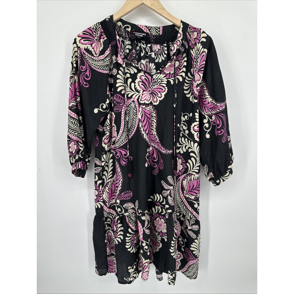 JOHNNY WAS SILk TIERED TASSEL DRESS Sz Small